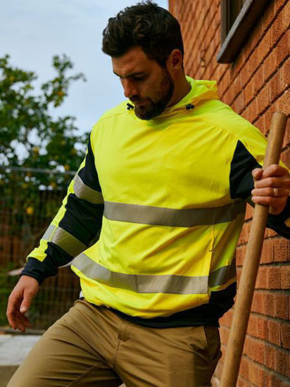 Picture of Bisley Taped Two Tone Hi Vis Contrast 4 Way Stretchy Hoodie BK6815T